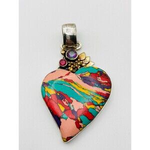 925 sterling silver colorful unknown stone heart pendant